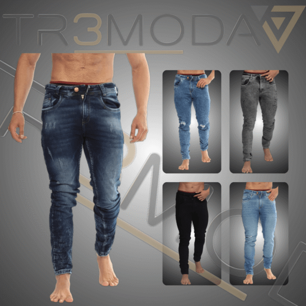 19 hombre usando jean tipo Skinin de color azul