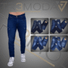 4 hombre usando jean tipo Skinin de color azul