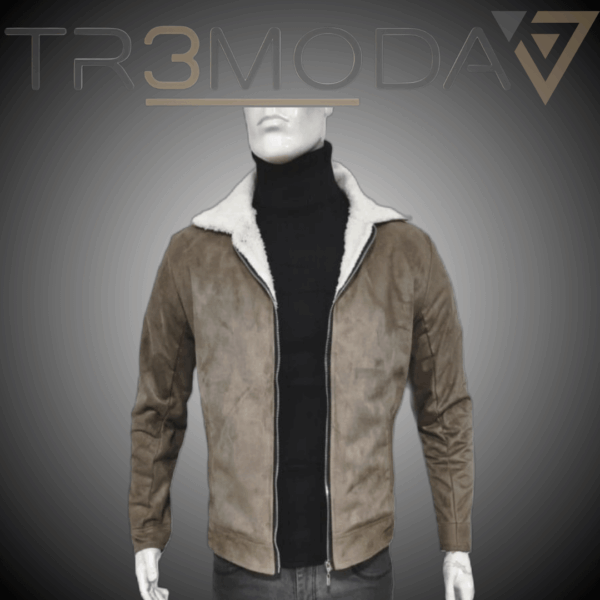 Chaqueta Gamuza Ovejera Gris Vision chaqueta de gamuza con cuello y forro en tela ovejera en color gris vision