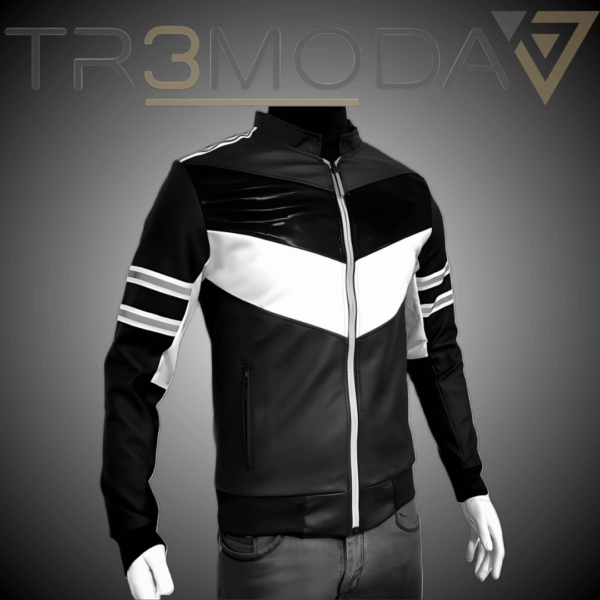 Chaqueta Moto Street Reflective para hombre hecha en cuerotex con reflectivos ideal para motociclistas con adorno negro brillante