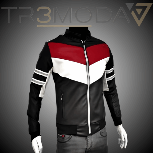 Chaqueta Moto Street Reflective para hombre hecha en cuerotex con reflectivos ideal para motociclistas con adorno rojo