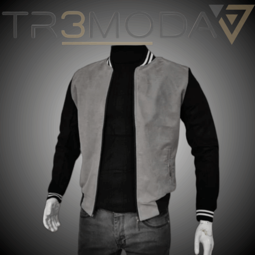 Chaqueta Piloto Beisbolera Gris-Negro Chaqueta piloto beisbol de gamuza y algodon color gris y negro