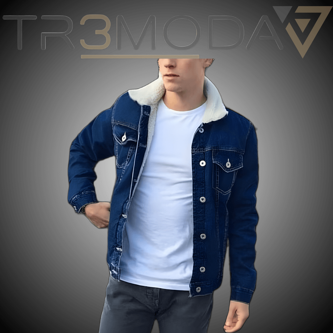 chaqueta para hombre en jean con cuello y forro ovejero color azul
